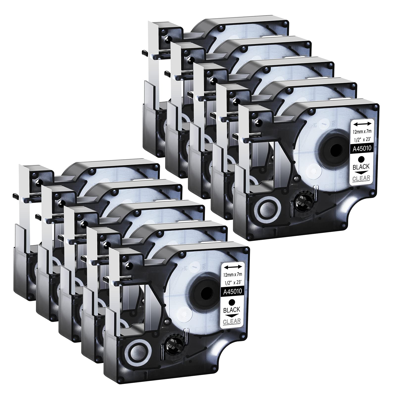 GREENCYCLE 10 Pack Compatible for DYMO D1 Label Maker Refill 45010 S0720500 Black on Clear, 1/2