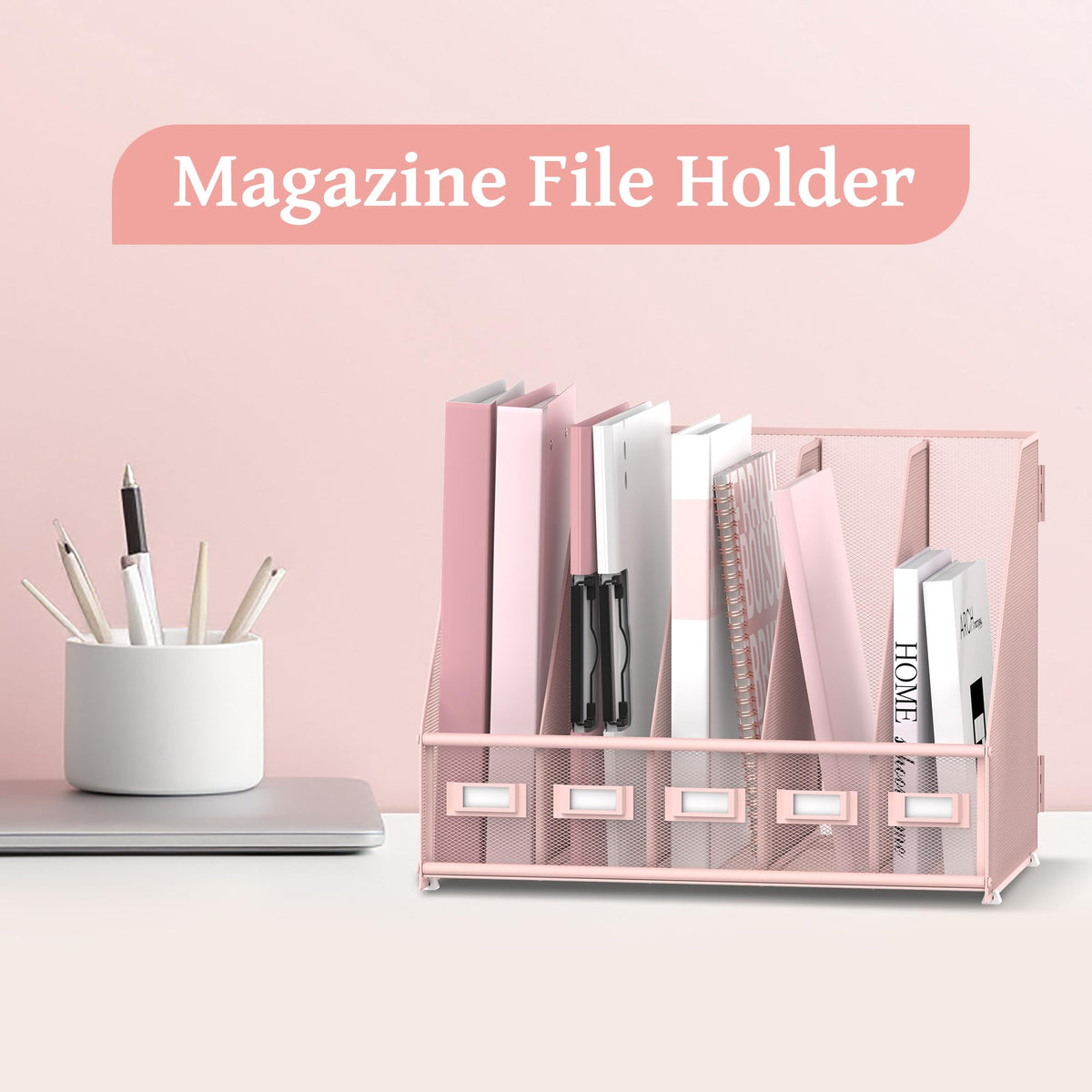 SUPEASY Desk Organizers Metal Desk Magazine File Holder with 5 Vertical Compartments Rack File