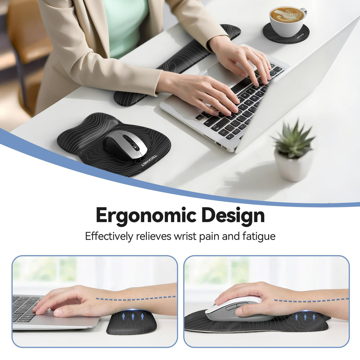 TECKNET Gel Ergonomic Mouse Pad & Keyboard Wrist Rest & Coaster