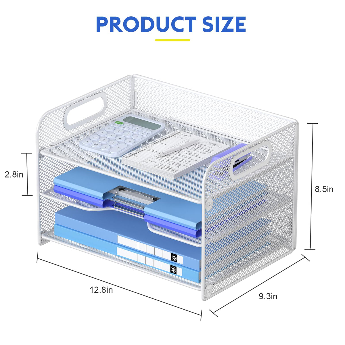 Samstar 3 Tier White Letter Tray Paper Organizer with Handle, Mesh Desk Organizer Paper Sorter File