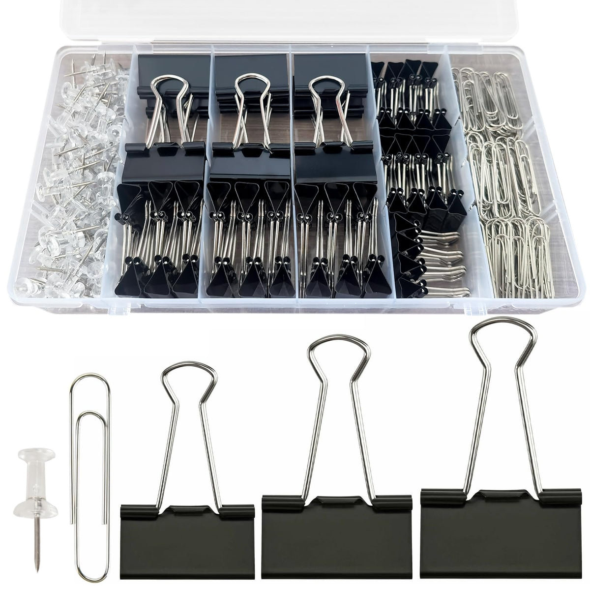Paper Clips and Binder Clips Office Supplies Paperclips Assorted Sizes, 240 PCS Black Office Clips