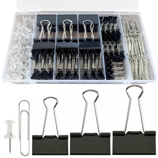 Paper Clips and Binder Clips Office Supplies Paperclips Assorted Sizes, 240 PCS Black Office Clips