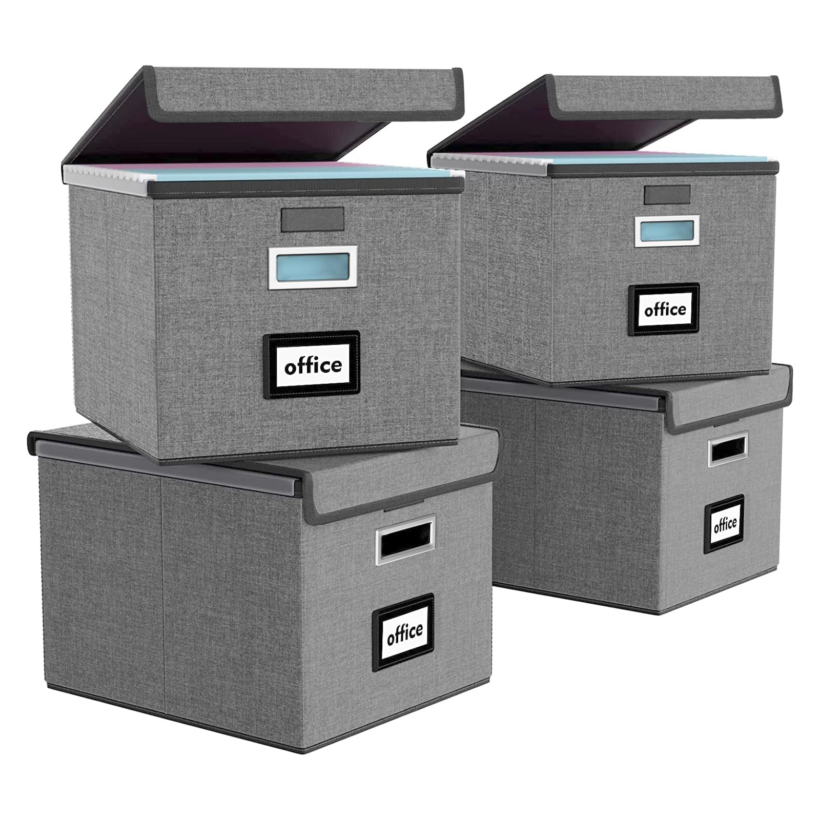 Huolewa File Organizer Box with Lids, Collapsible File Folder Organizer