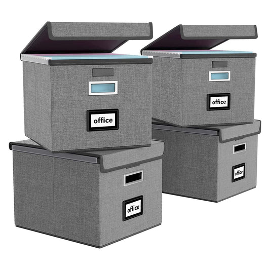 Huolewa File Organizer Box with Lids, Collapsible File Folder Organizer