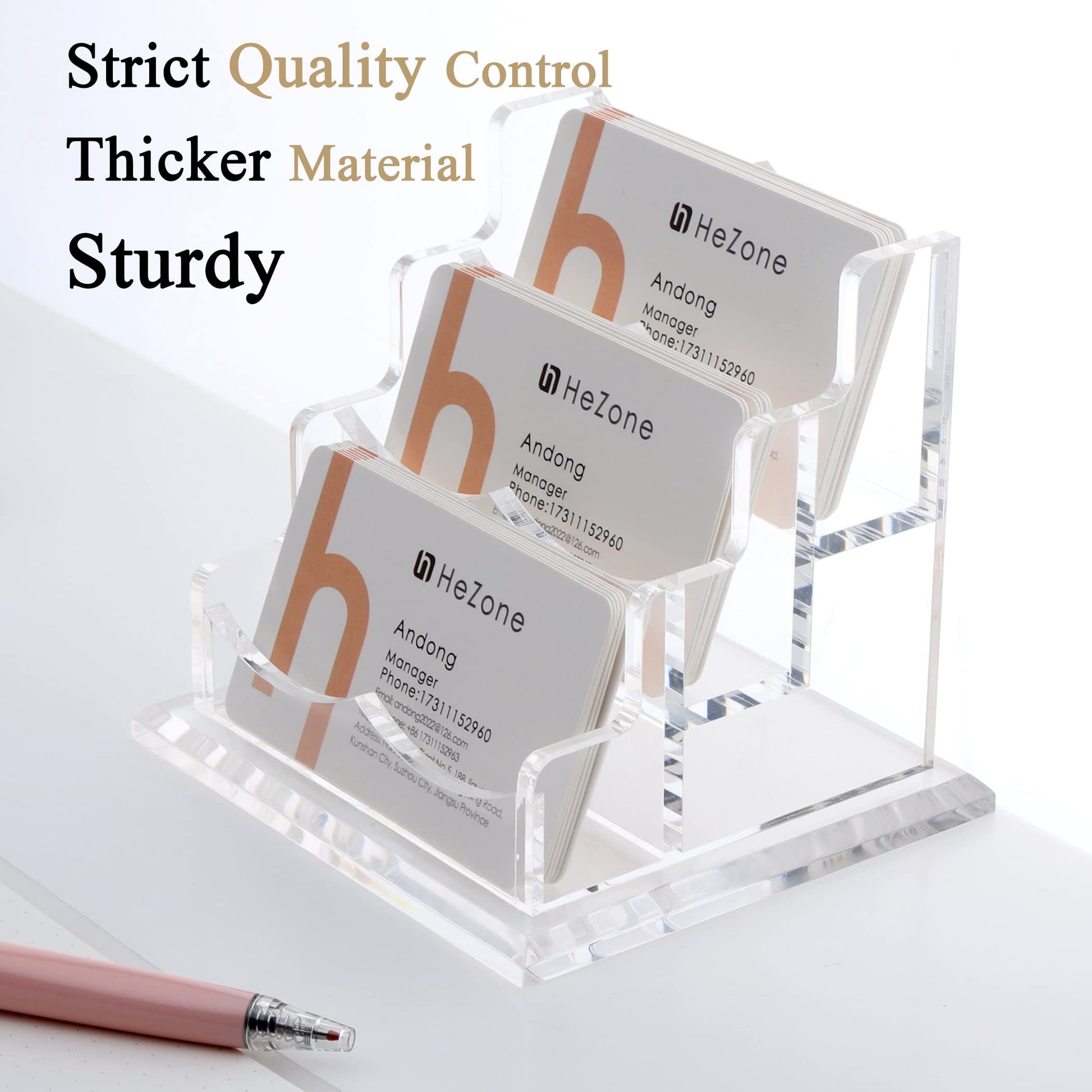 HeZone Business Card Holder for Desk 3 Slots 3 Tier, Clear Acrylic Cards Display Stand, Cards