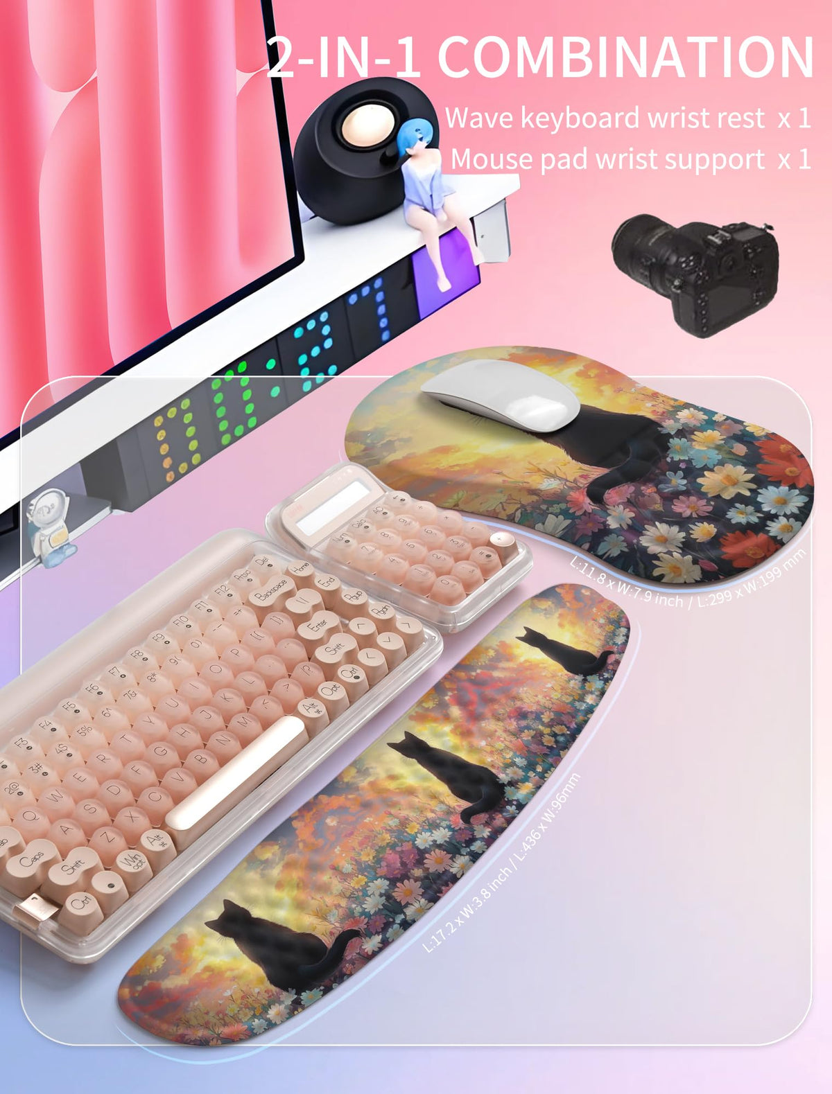 Hokafenle 2in1 Combination, Wave Keyboard Wrist Rest and Ergonomic Curvature Mouse Pad Wrist