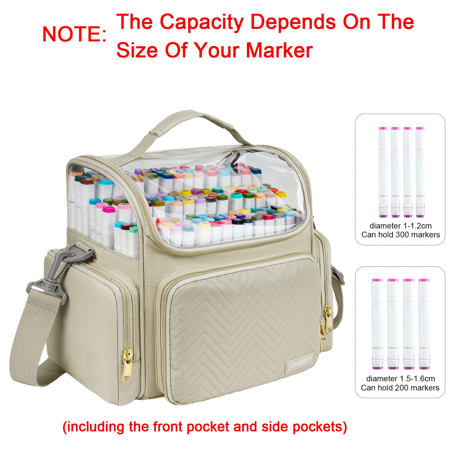 ZIOZERTT Marker Organizer Case for 200+ Markers,Travel Marker Storage Bag with Dividers,Marker