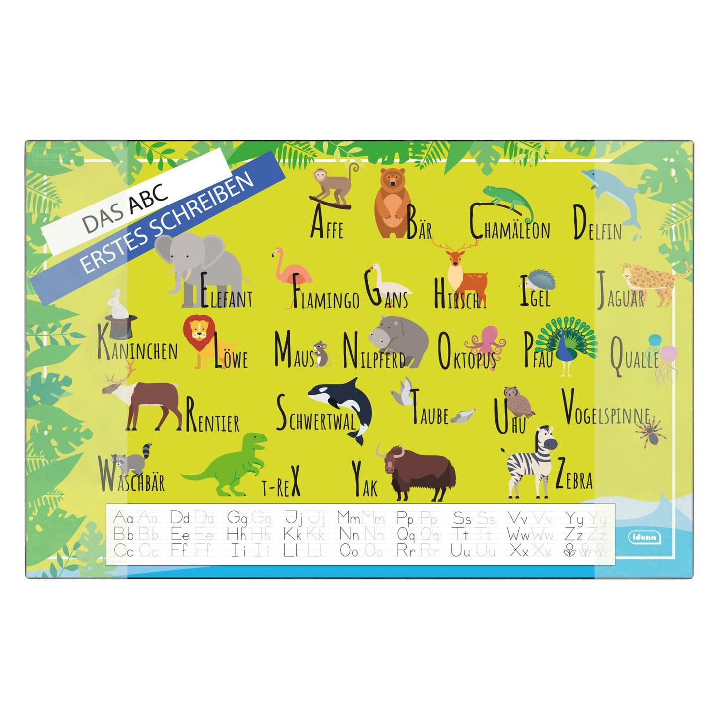 Idena 10450 Desk Mat with Two Pockets, Learning ABC, Approx. 58.5 x 38.5 cm, Practical Accessory