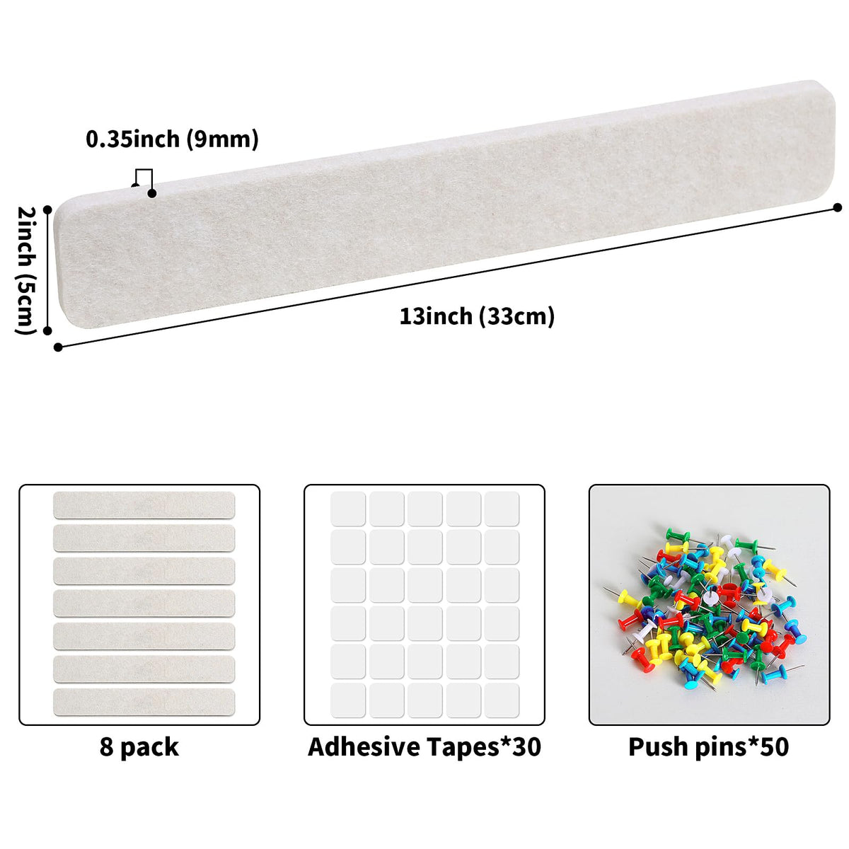 Cork Board Felt Bulletin Board 8-Pack with 50 Push Pins for Paste Notes, Photos, Schedules