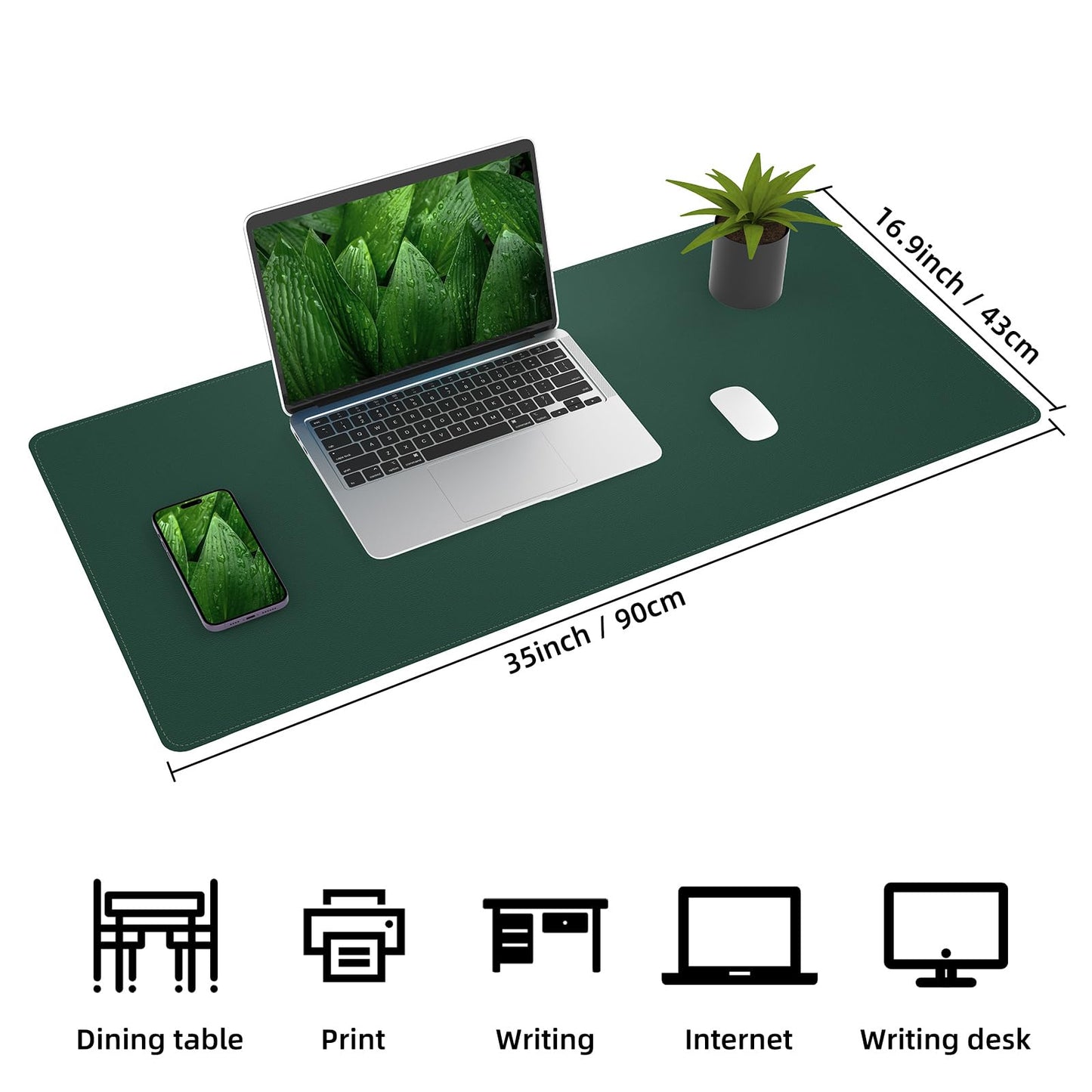 AFIING Cork Desk Mat, Dark Green, 35.4" x 17",Desk pad Protector
