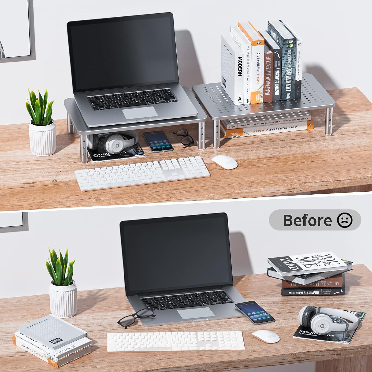 HUANUO Monitor Riser - 3 Height Adjustable Stand for Laptop, Computer, iMac, PC, Printer, Desktop