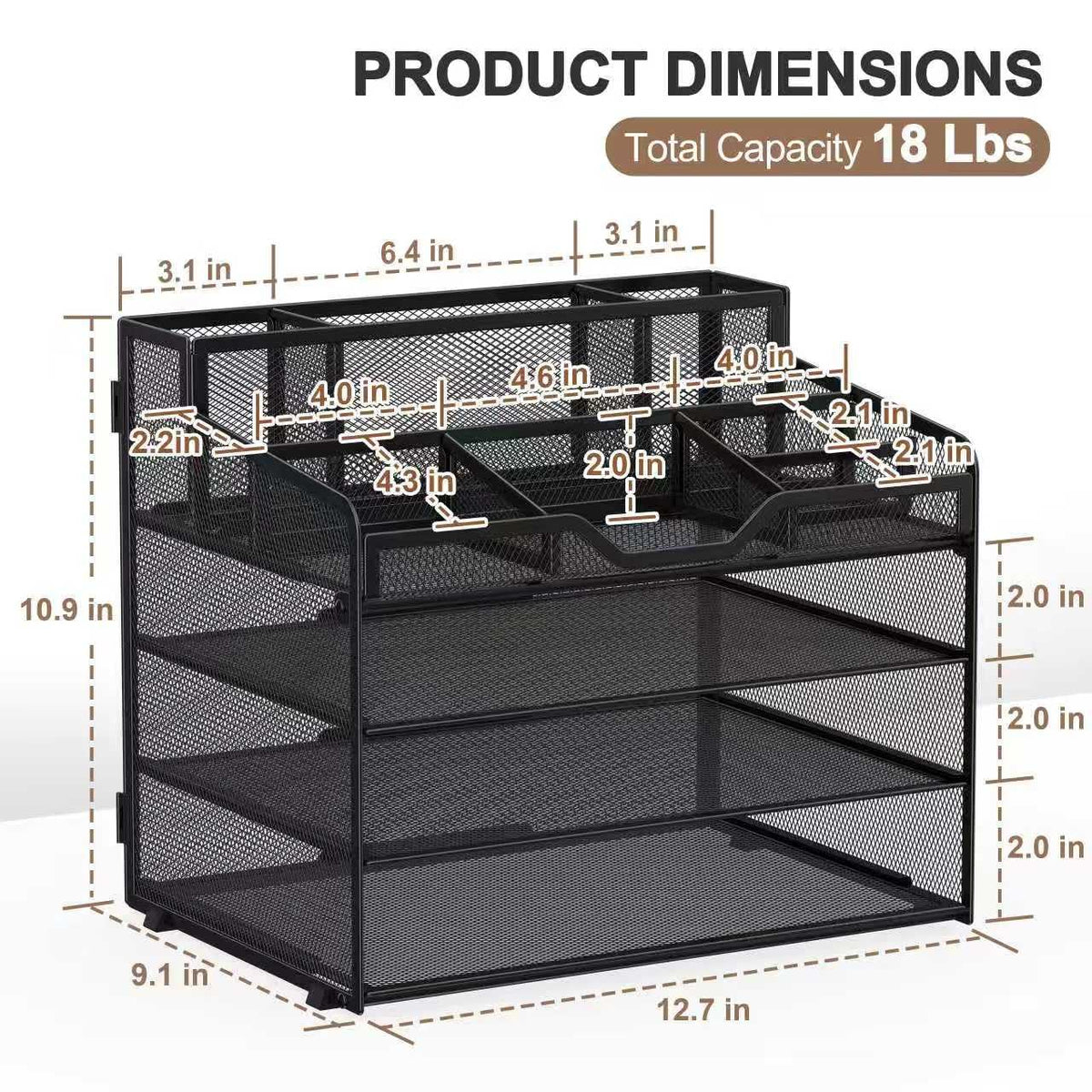 Docnest 4 Tier Mesh Desk Organizer with Letter Tray & Paper Sorter, Black