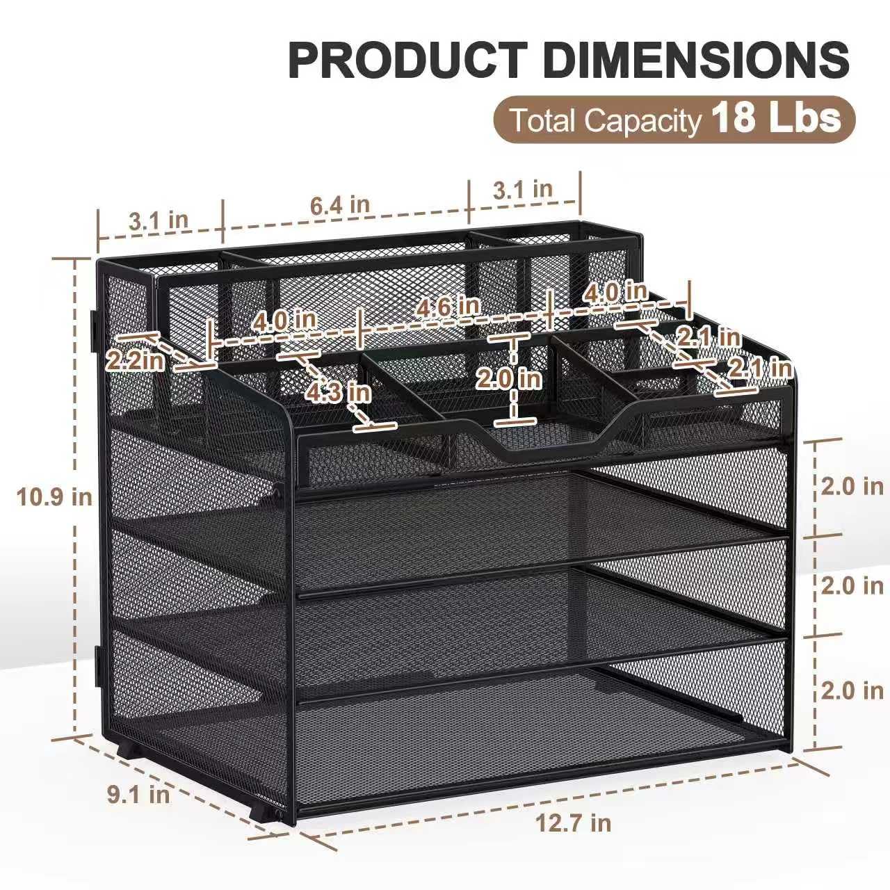 Docnest 4 Tier Mesh Desk Organizer with Letter Tray & Paper Sorter, Black