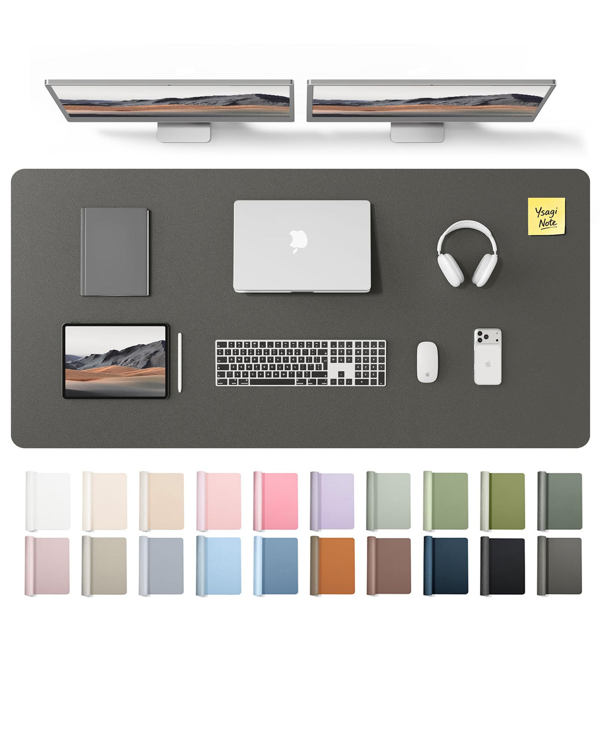 YSAGi Leather Desk Pad Protector, Office Desk Mat, Large Mouse Pad, Non-Slip PU Leather Desk