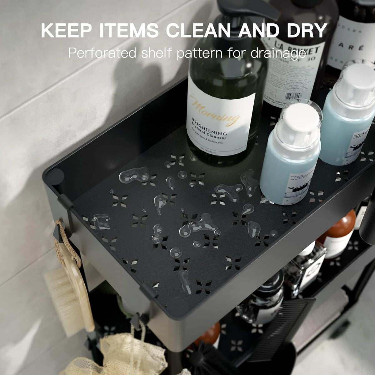 Pipishell 3 Tier Bathroom Storage Cart, Slim Storage Cart with Wheels,Black