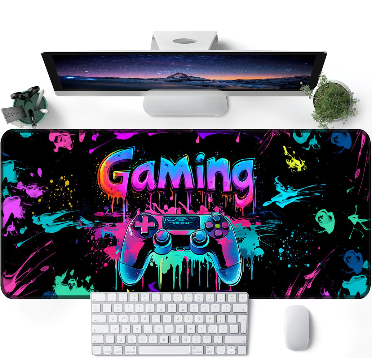 SparkLia Gaming Mouse Pad, X-Large Waterproof Blacklight Colorful Splatter Art Game Controller
