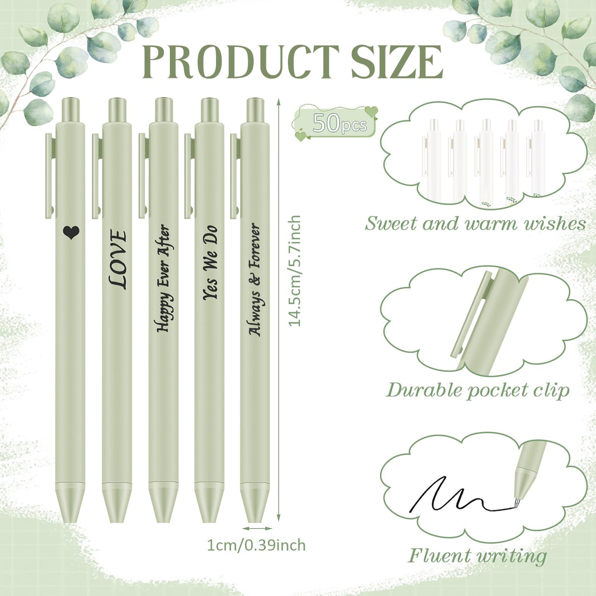 Ctosree 50 Pcs Bridal Shower Pens Wedding Pens for Guest Book Black Ink Retractable Ballpoint Pen