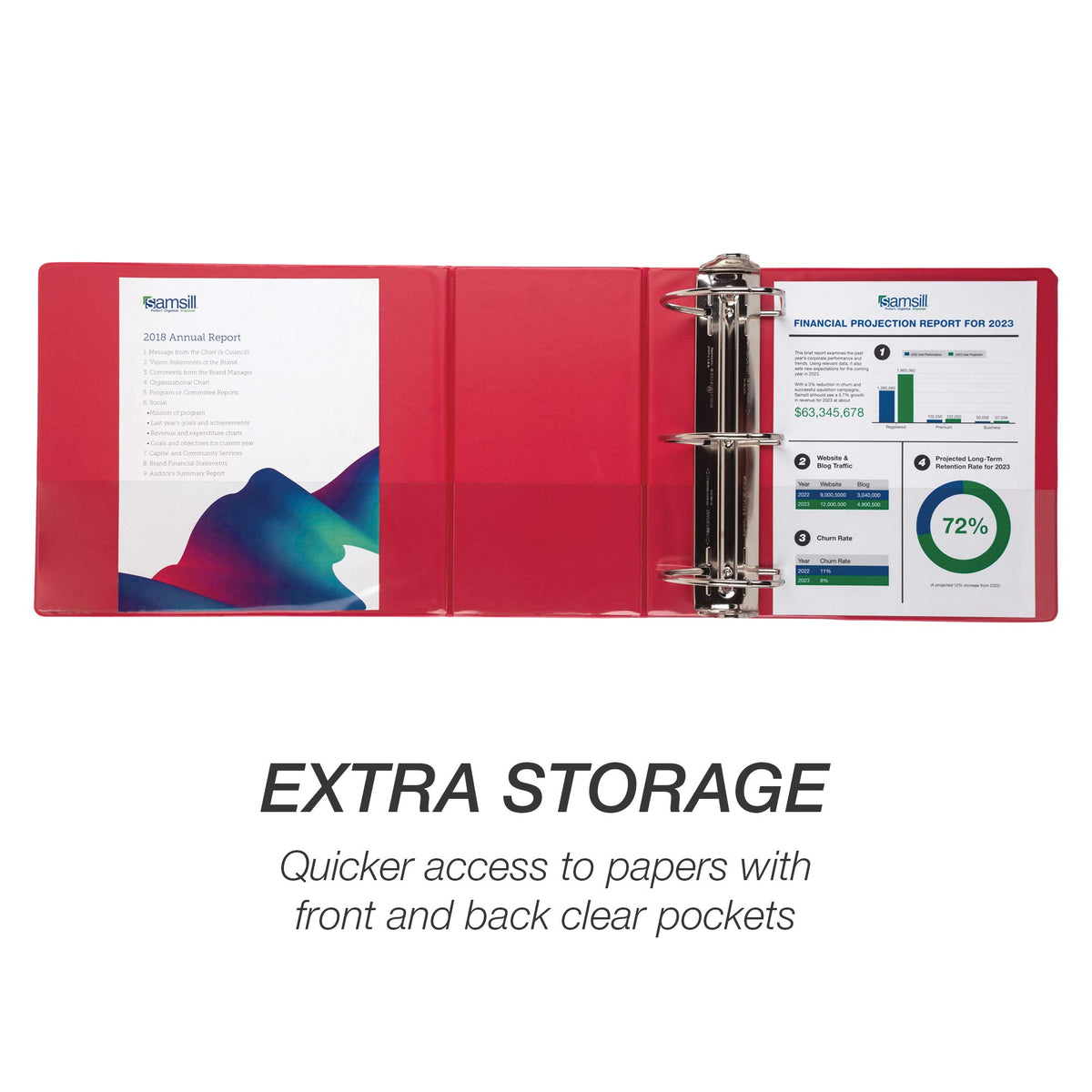 Samsill Durable 6 inch 3 Ring Binder, Locking D Ring Binder, Customizable Clear View Cover, Red