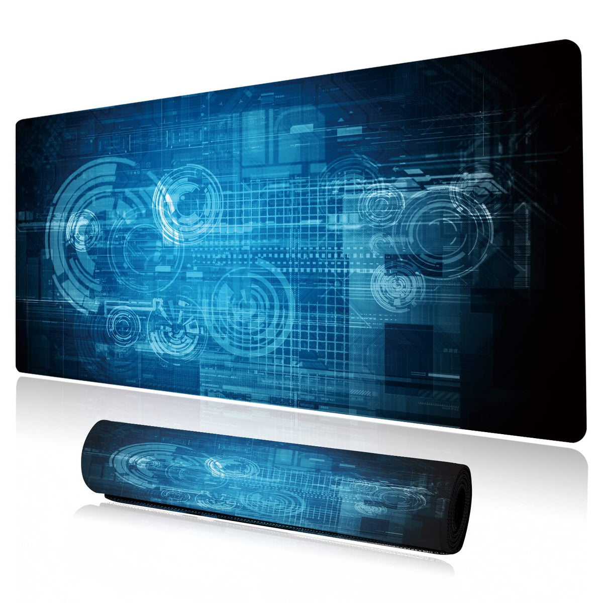 Extended Large Gaming Mouse Pad Abstract Blue Futuristic Tech XXL Size Keyboard Mouse Mat Desk Pad
