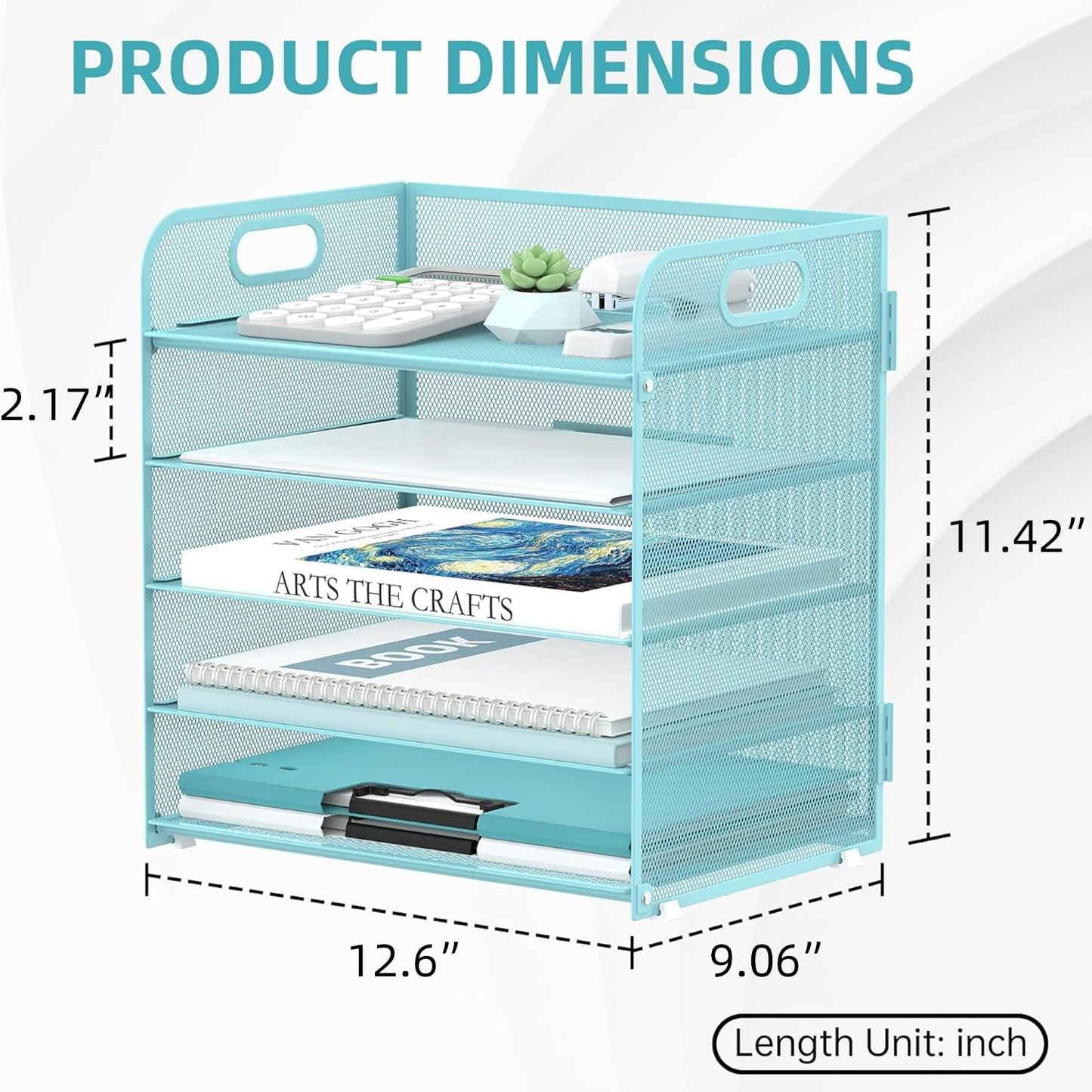 2 Pack 5-Tier Blue Desk Organizer with Handle Mesh Desk File/Paper Organizer Letter Tray for