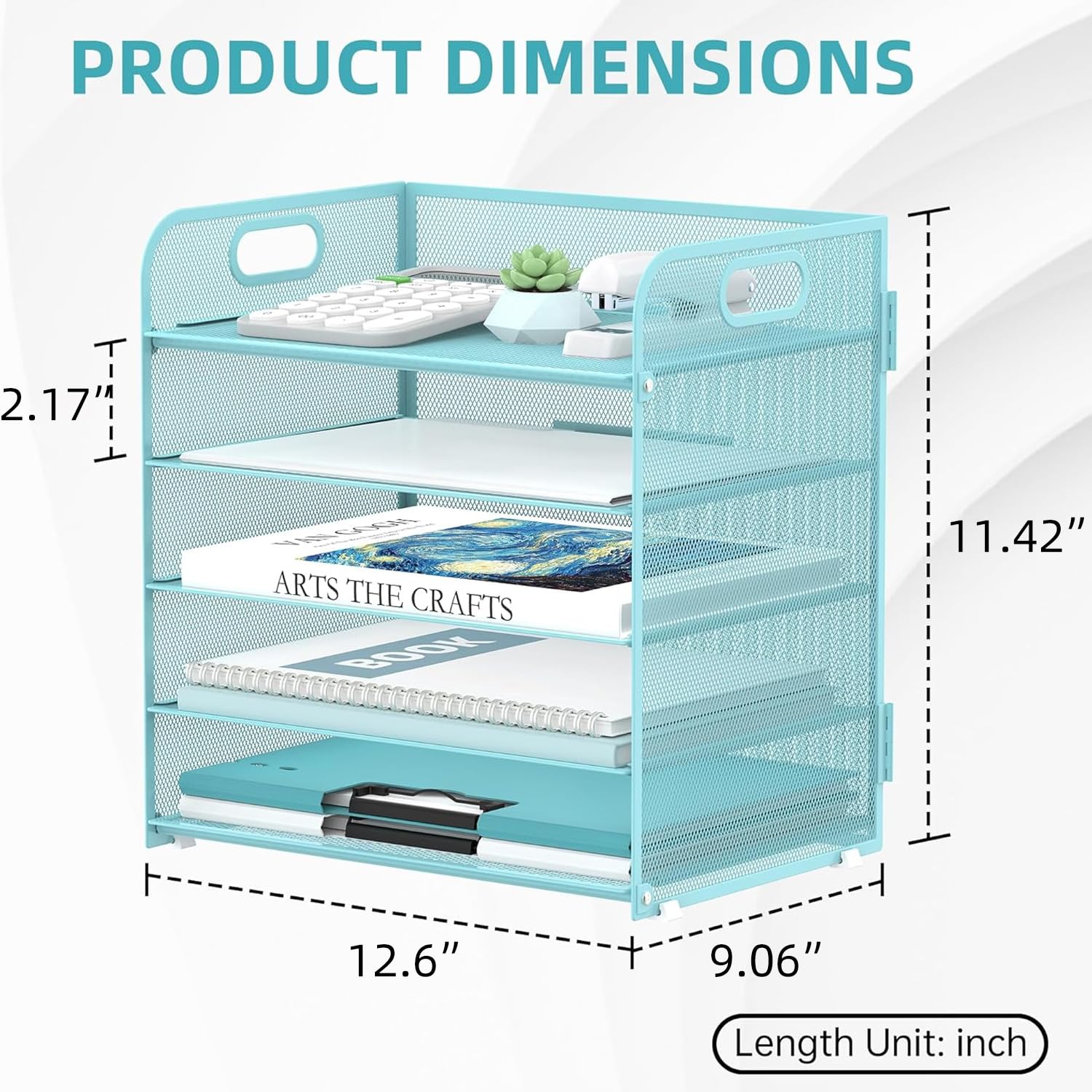 2 Pack 5-Tier Blue Desk Organizer with Handle Mesh Desk File/Paper Organizer Letter Tray for