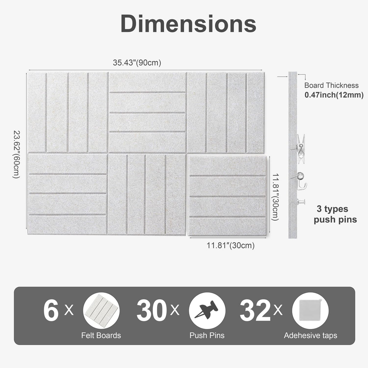 G Gamit 0.47" Thick Felt Wall Tiles 36"x24" Cork Board Alternative 6 Pack 11.81"x11.81"Felt