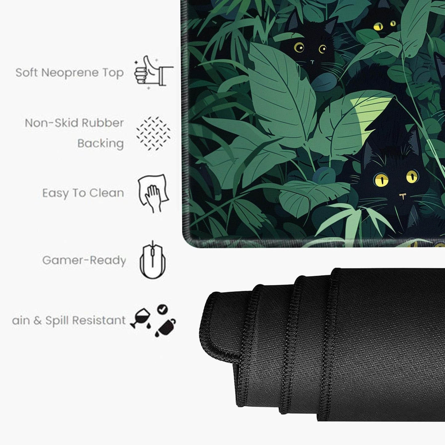 Gaming Mouse Pad Black Cute Cat Desk Mat Large Mousepad 31.5''X15.75'' Desk Pad XXL Computer Mat