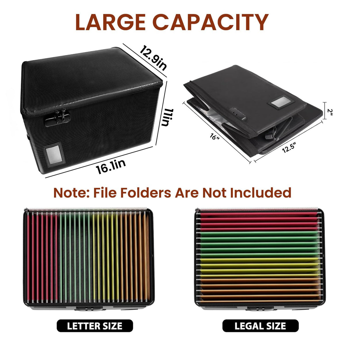 Large Fireproof Document File Organizer Box, 6400°F Fireproof Storage Filing Cabinet with Lock