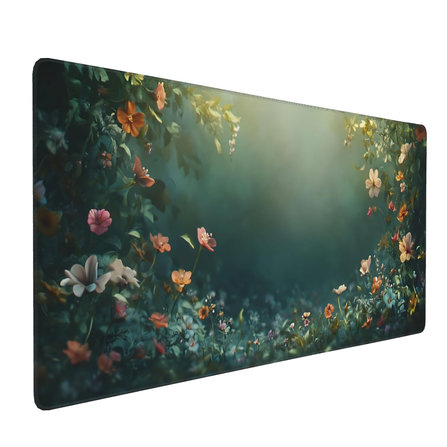 Cute Floral Aesthetic Wildflower Gaming Mouse Pad, Forest Green Moody Forest Desk Mat with