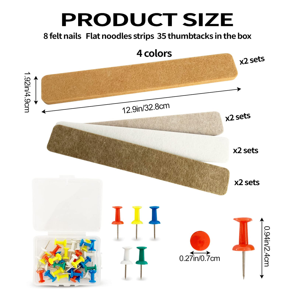 8 Packs Felt Pin Board Bar Strips Bulletin Board，Notice Board Self Adhesive Cork Board with 35 Push