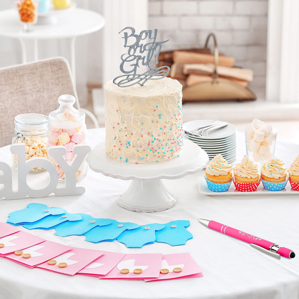 Geyee 24 Pcs It's a Boy Ballpoint Pens Rose Red Girl Shower Stylus