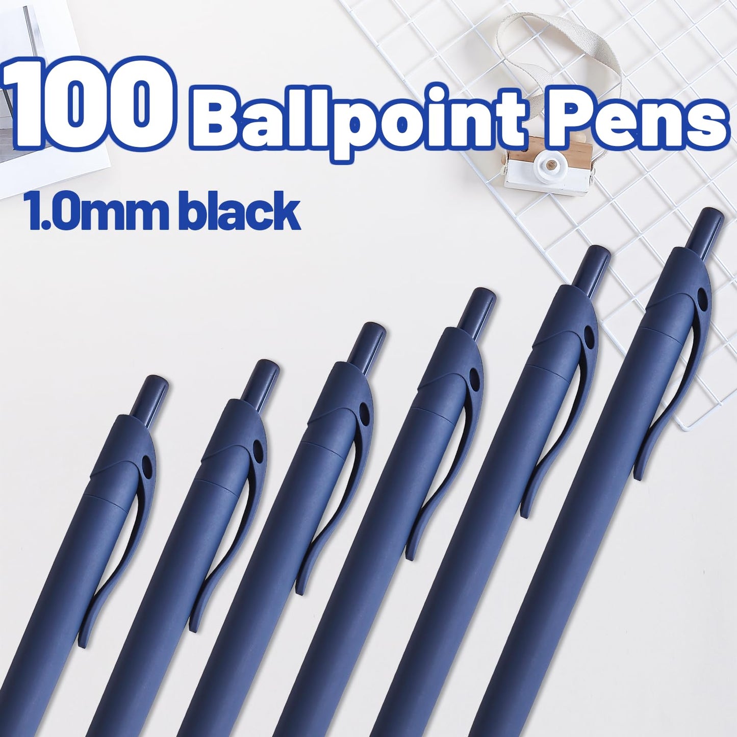 Wiaziert BallPoint Pens, 100 Pack (BLACK Ink),Bulk Pens, Navy Blue Barrel,Click Pens for Office