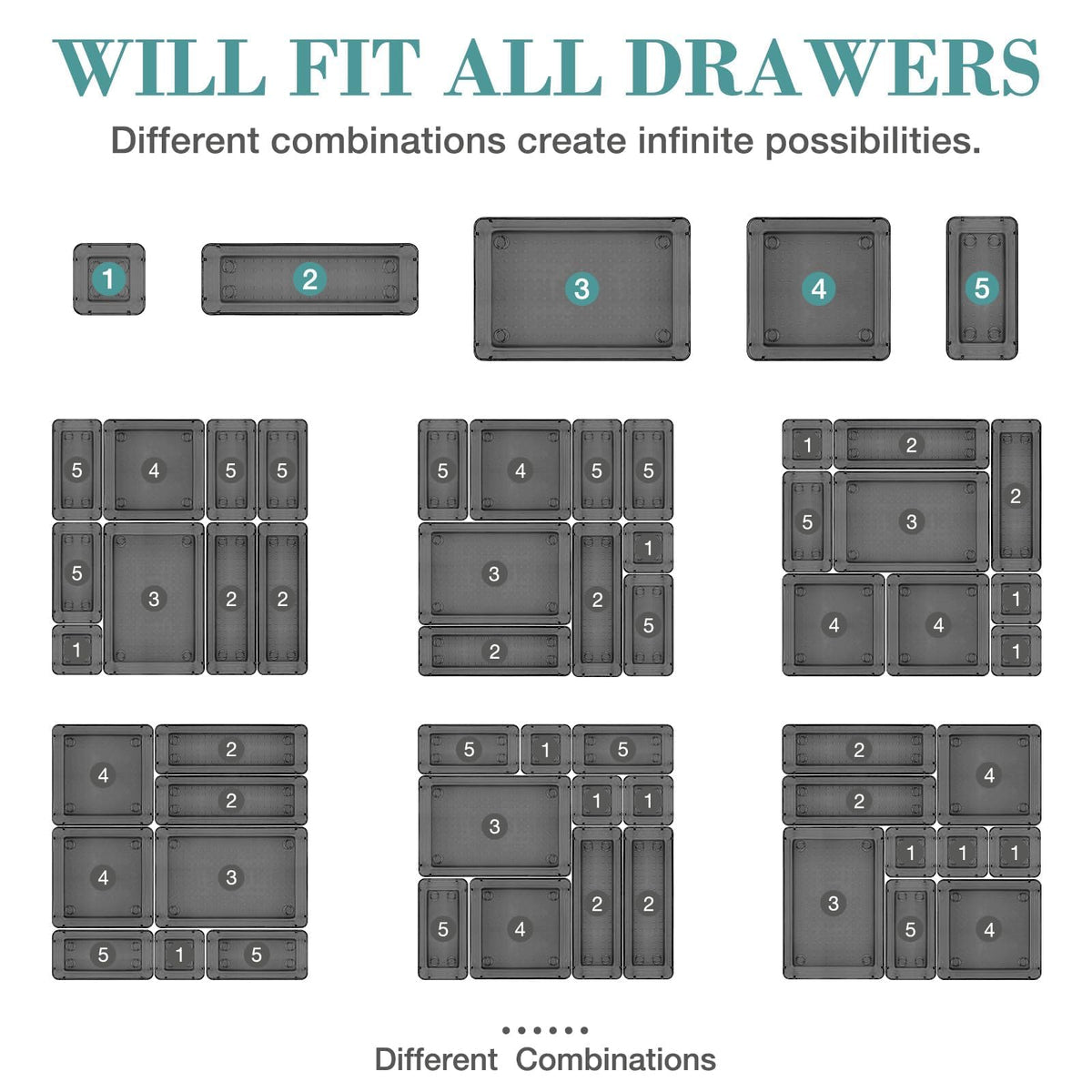 25 PCS Drawer Organizer Set, 5 Size Bathroom and kitchen organizer Trays
