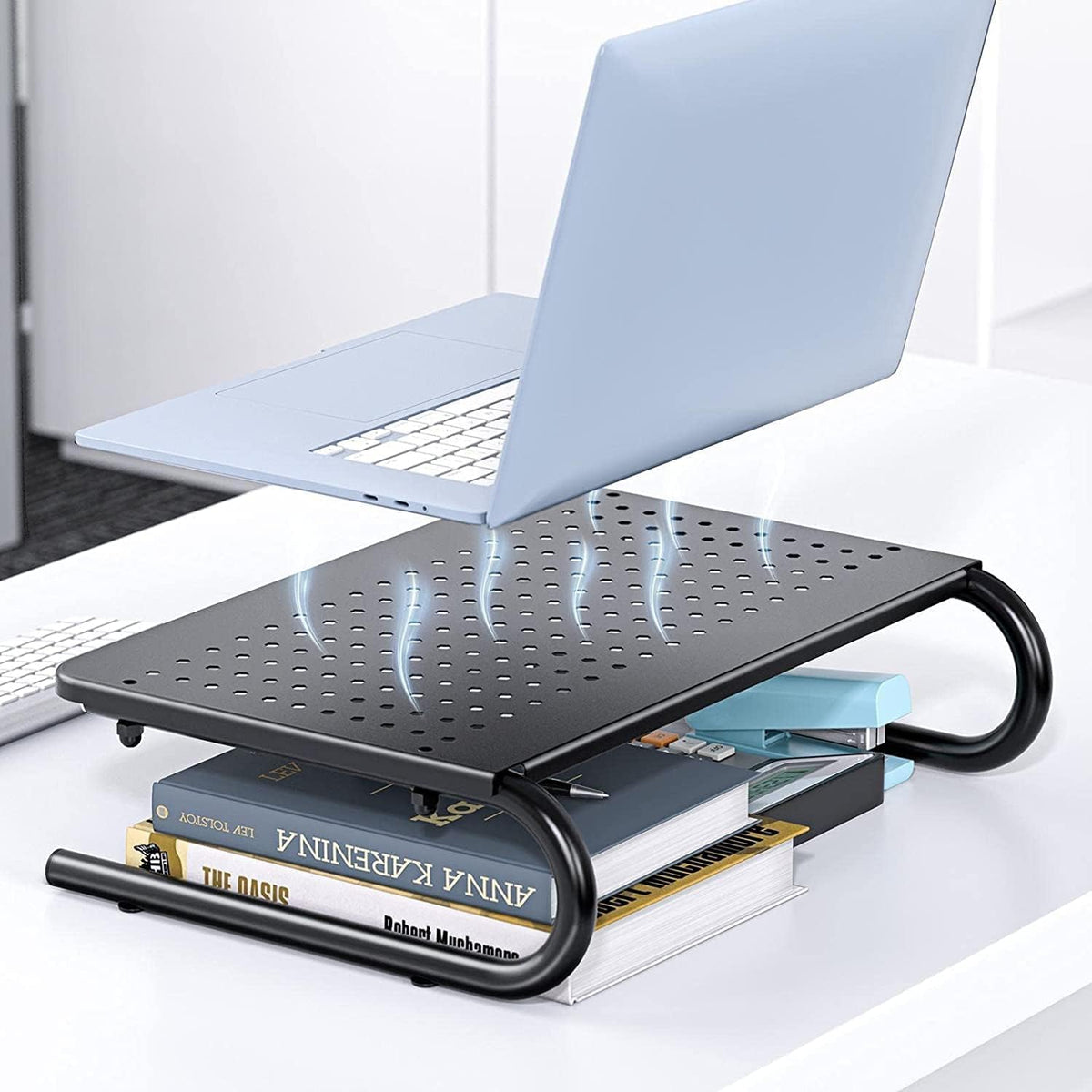 HUANUO Monitor Riser for Desk, Laptop Stand with Vented Steel Shelf, 2 Pack
