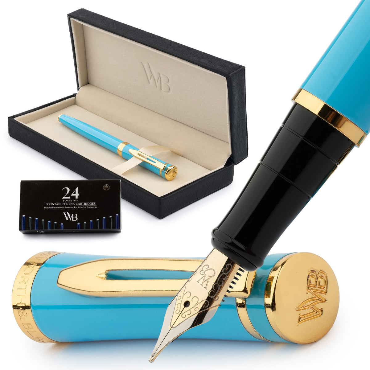 Wordsworth & Black Fountain Pen Set for Writing, Medium Nib, Sky Blue
