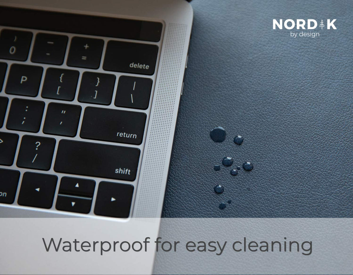 Nordik Leather Desk Mat - Midnight Blue - Large Leather Desk Pad 35x17 in