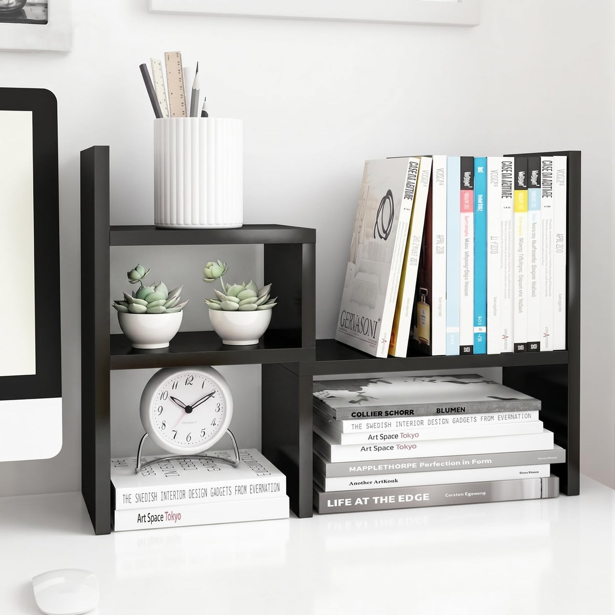 Jerry & Maggie Adjustable Rotatable Wood Desktop Display Shelf Black