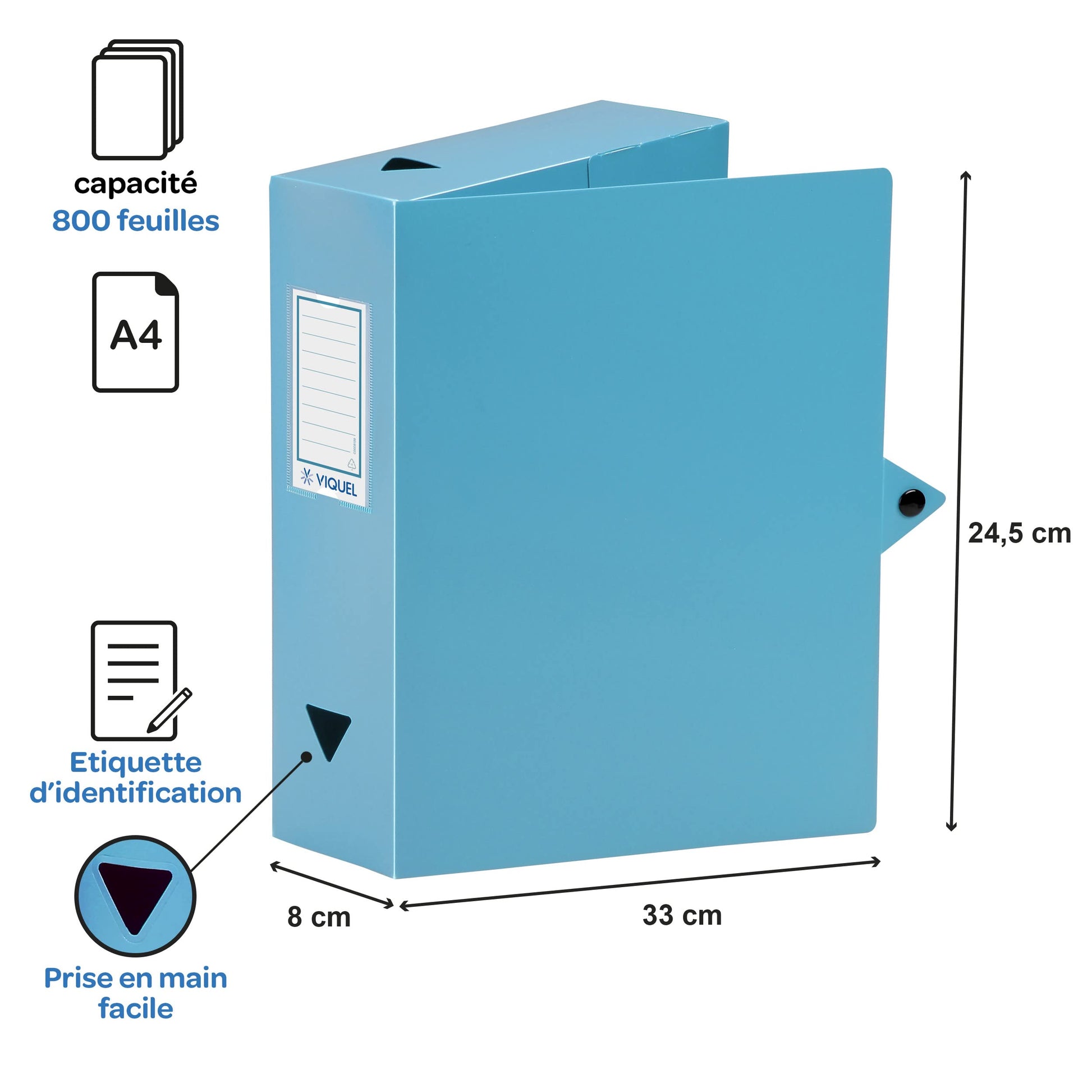 Viquel Class Doc Box File Polypropylene Spine Width 80 mm turquoise blue