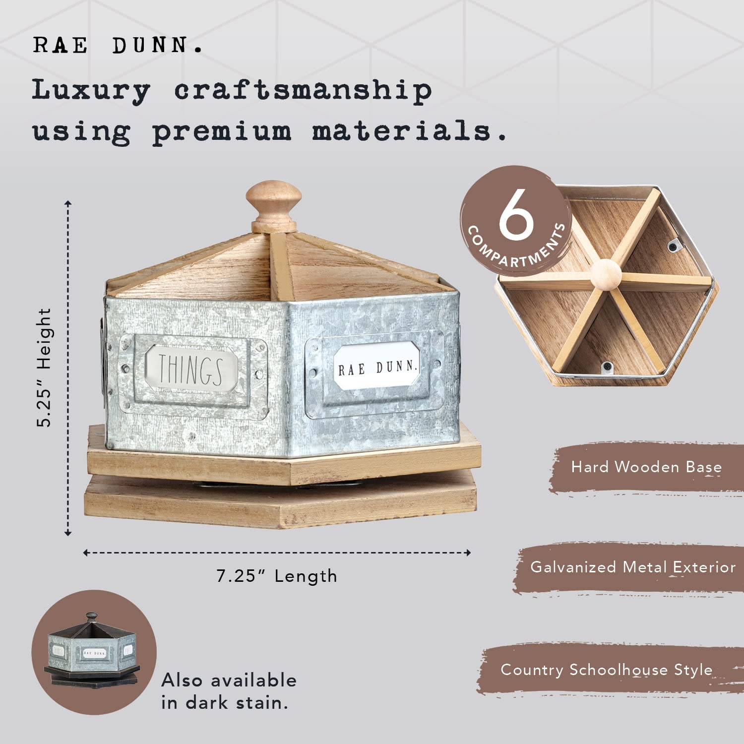Rae Dunn Pencil Holder Cup - Spinning Metal Pen and Office Supplies 6 Compartment Desktop Organizer