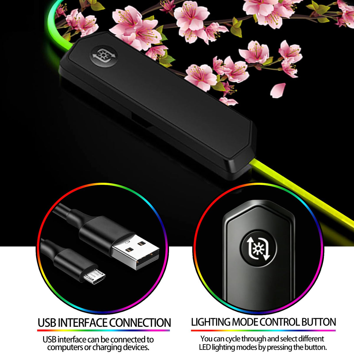 JIANG100 RGB Japanese Cherry Blossom Gaming Desk Mat, Sakura XL Mouse Pad