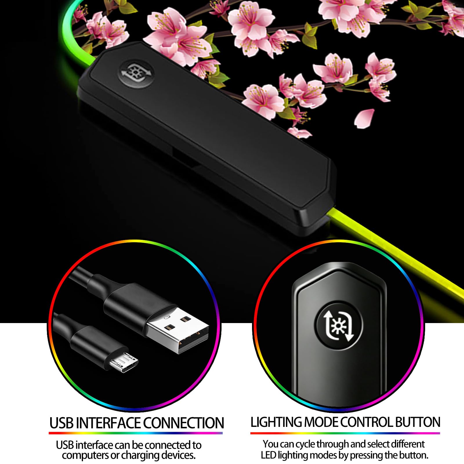 JIANG100 RGB Japanese Cherry Blossom Gaming Desk Mat, Sakura XL Mouse Pad