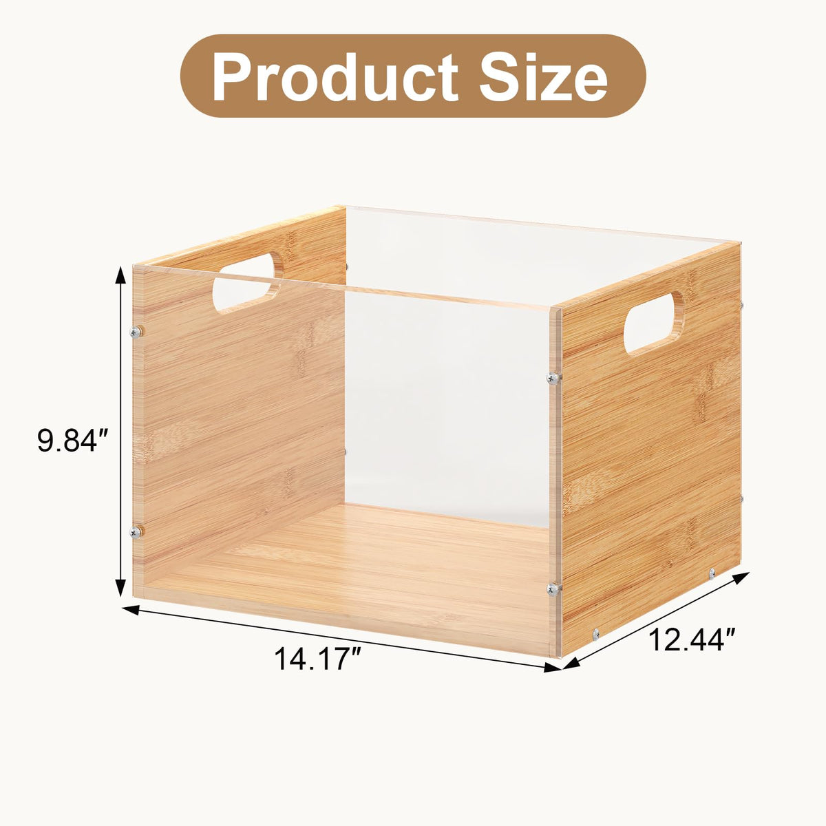 Sbanmao Clear Acrylic File Box Organizer, Bamboo Hanging Folder Storage Boxes, Filing Crate Bin