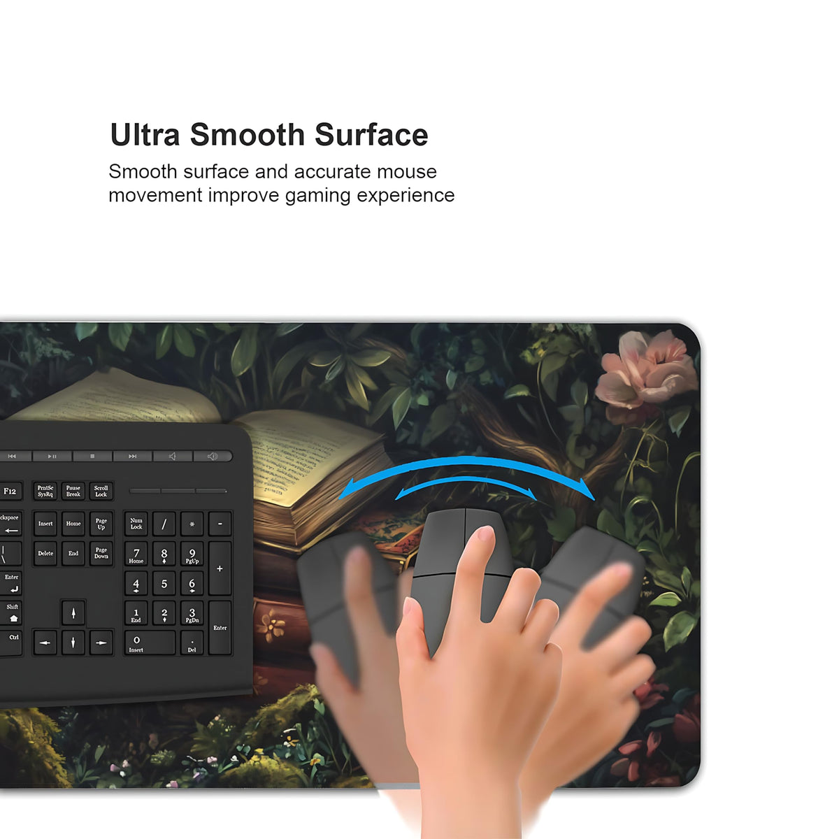 Floral Aesthetic Book Gaming Mouse Pad, Forest Green Moody Forest Desk Mat with Anti-Slip Base &