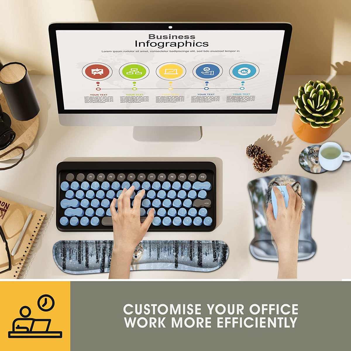 Keyboard Wrist Rest and Mouse Pad Wrist Support Set, Ergonomic Gel Mouse Pad Wrist Rest with