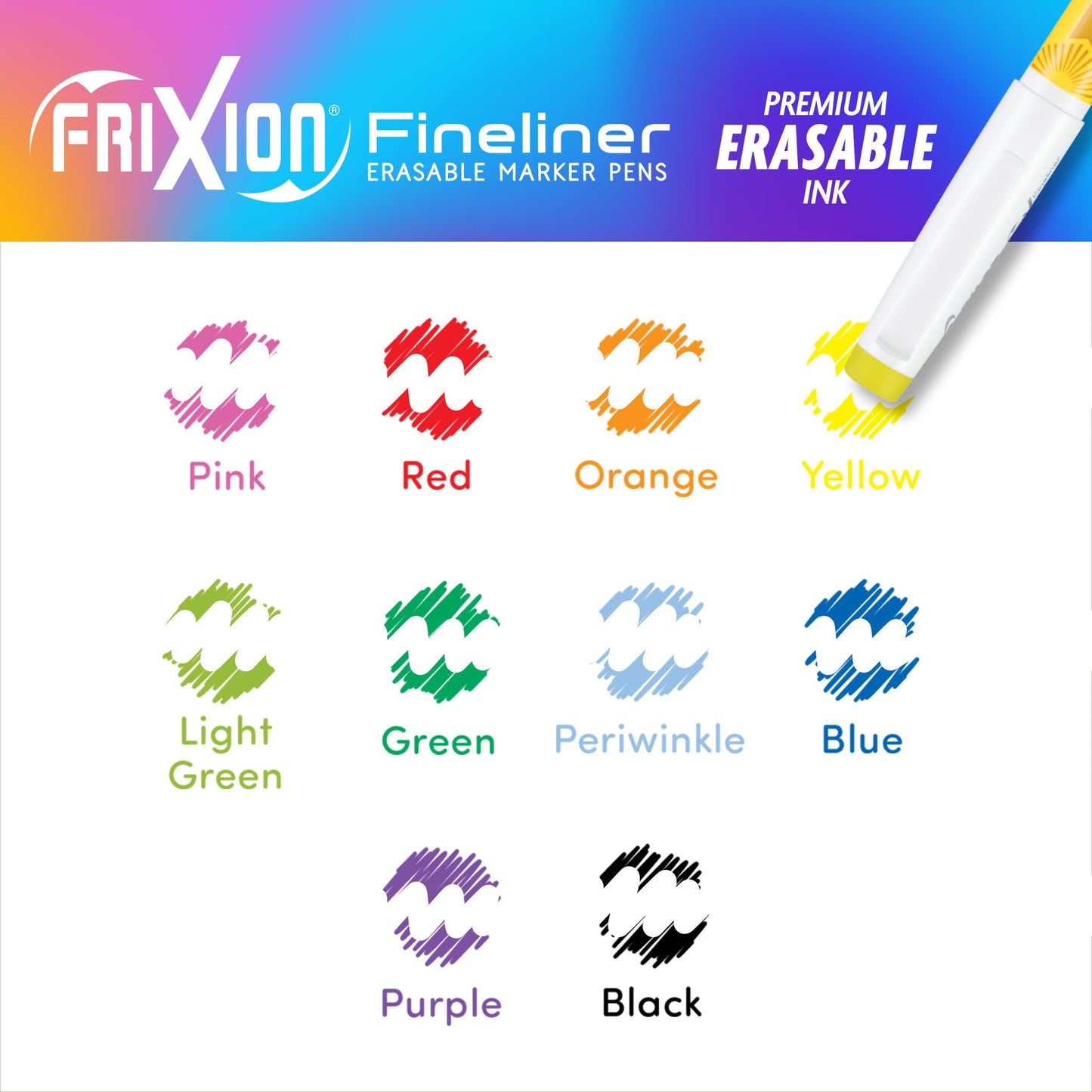 PILOT FriXion Fineliner Erasable Marker Pens, Fine Point 0.7 mm, Pack of 10