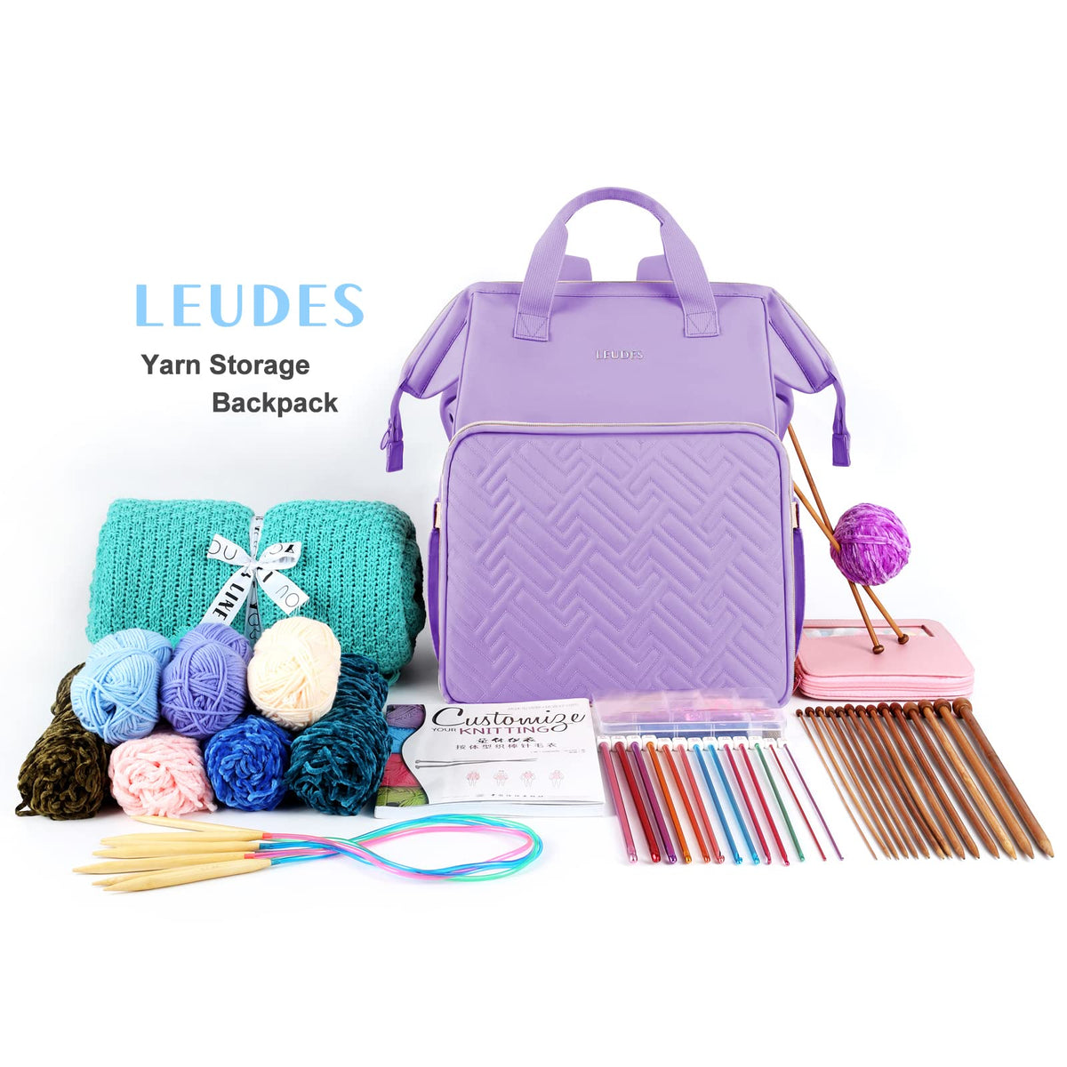 Leudes Crochet Bag Backpack for Yarn Storage Tote Travel Large Knitting Bag