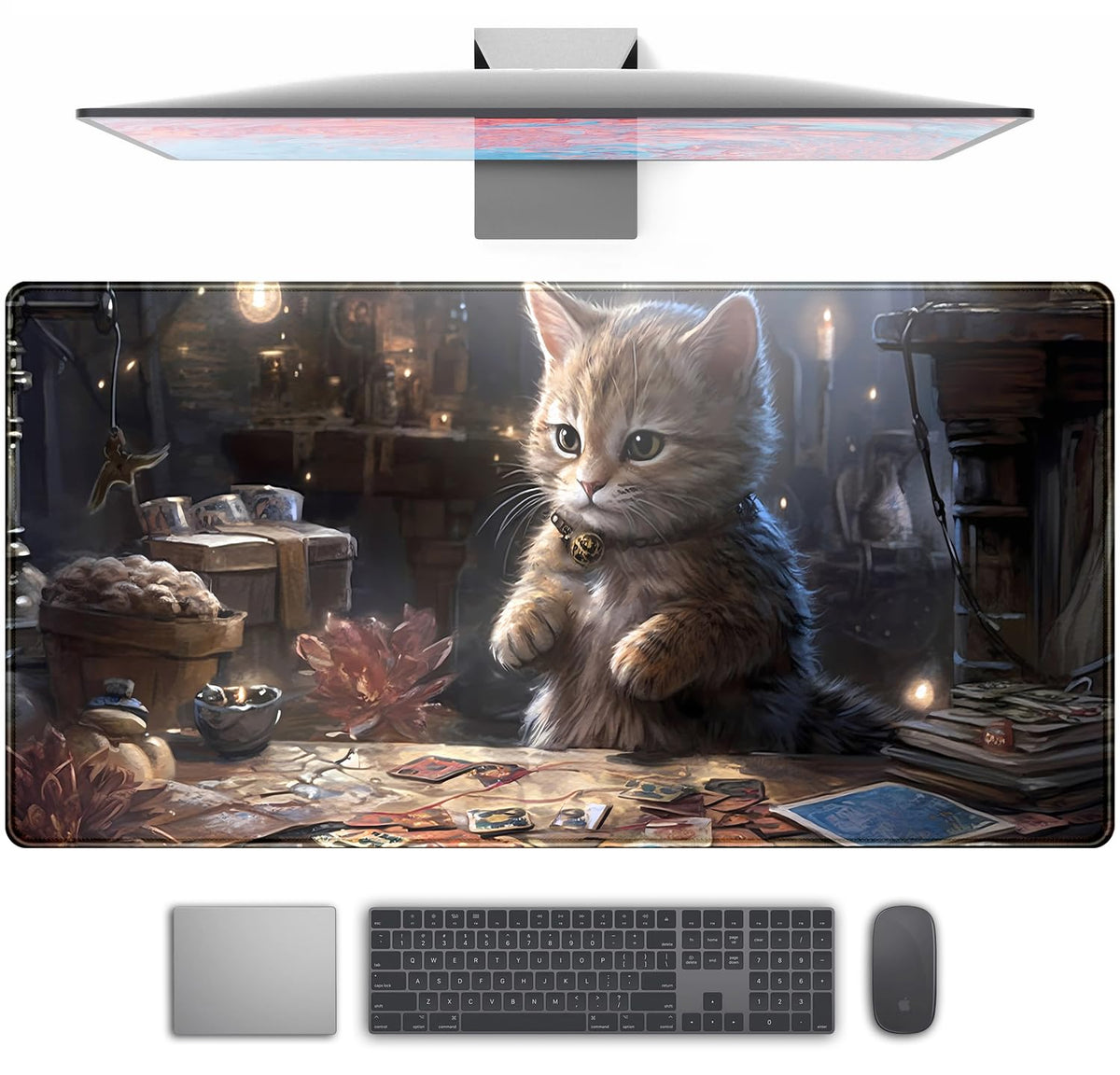 Lotus Cat XL Extended Large Gaming Mouse Pad - Black Magic Mystical Zone Gaming Desk Mat - Computer