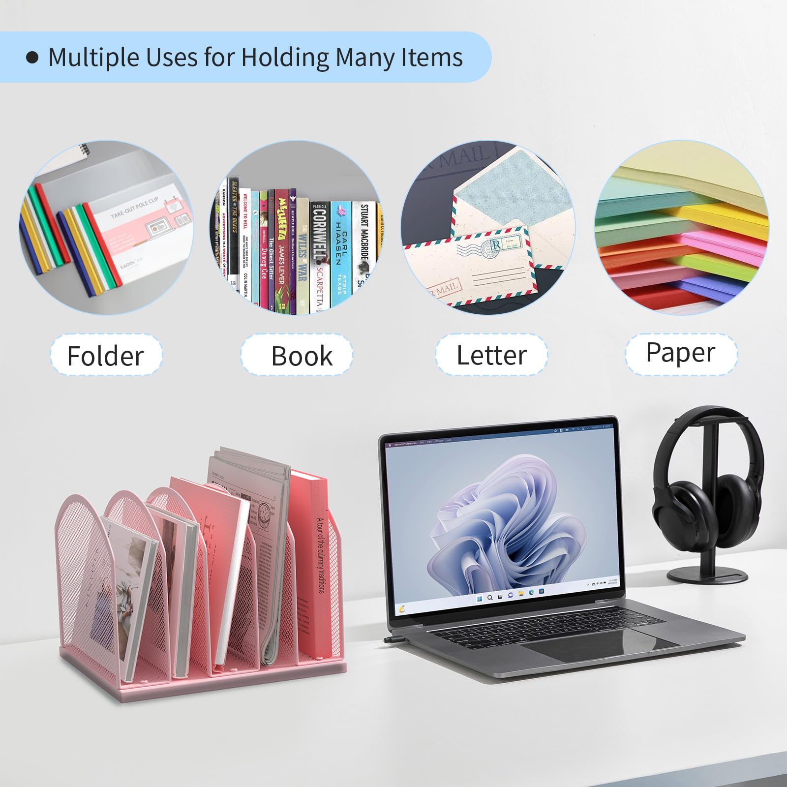 Gawerk 5-Section Vertical Desktop Organizer, 6-Section Mesh File Folder Stand Sorter for Office