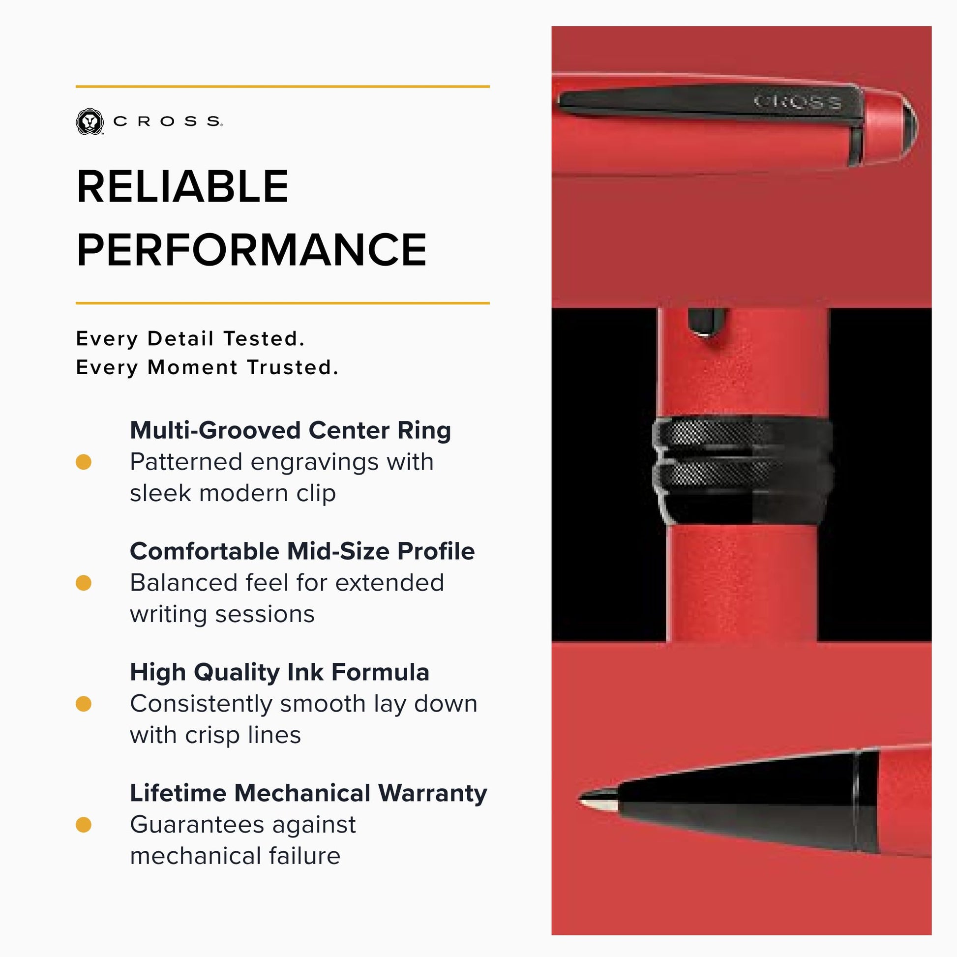 Cross Bailey Matte Red Lacquer Ballpoint Pen, Medium Point, Black Ink