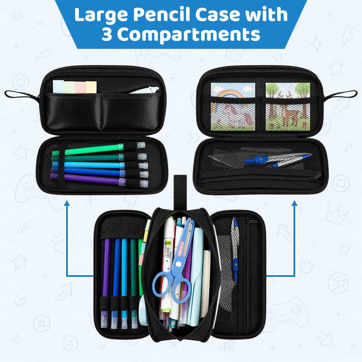 Easozoom Game Controller Pencil Case for Boys Kids Teens, Large Capacity Pencil Pouch with 3